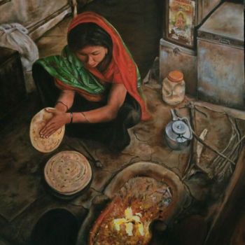 Schilderij getiteld "Rural life" door Lakshmi Raj, Origineel Kunstwerk, Acryl