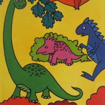 Pintura intitulada "Gentils Dinosaures" por Lalie, Obras de arte originais