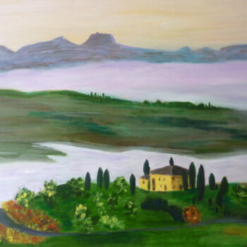 Schilderij getiteld "Toscane" door Martine Lallement, Origineel Kunstwerk, Olie Gemonteerd op Frame voor houten brancard