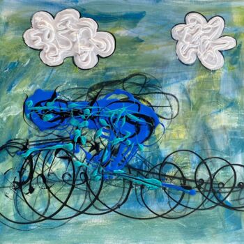Peinture intitulée "Blue cyclist" par Lalo Sánchez De Valle, Œuvre d'art originale, Huile