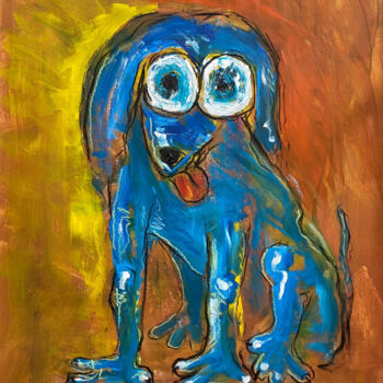 Картина под названием "Blue Dog" - Lalo Sánchez De Valle, Подлинное произведение искусства, Масло