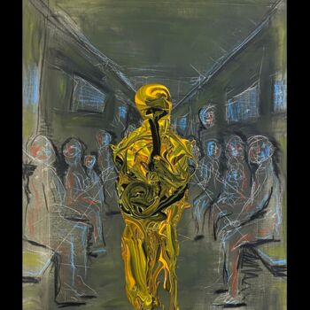 Painting titled "Subway Saxophonist" by Lalo Sánchez De Valle, Original Artwork, Watercolor