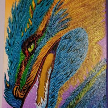 Painting titled "EGO Le Dragon de l'…" by Lalyart, Original Artwork, Ink Mounted on Wood Stretcher frame