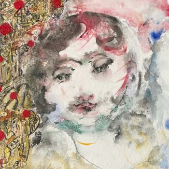 Painting titled "petit chat" by Danielle Lamaison, Original Artwork, Watercolor Mounted on Wood Stretcher frame