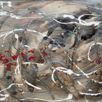 Painting titled "eaux vives roses" by Danielle Lamaison, Original Artwork, Ink