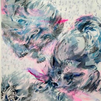 Dessin intitulée "chien et chat" par Danielle Lamaison, Œuvre d'art originale, Encre