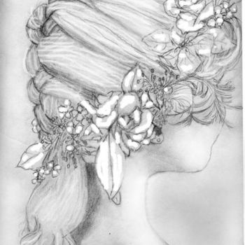 Drawing titled "girl with flowers i…" by Lamarr, Original Artwork