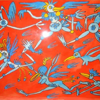 Pittura intitolato "Бегство в потоке кр…" da Leonid Maksimov, Opera d'arte originale, Altro