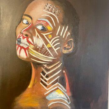 Painting titled "Tribal Woman" by Bernard Fouque, Original Artwork, Oil