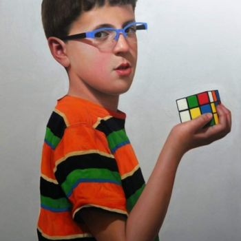 Painting titled "Le cube rubik" by Lamine Azzouzi, Original Artwork, Oil