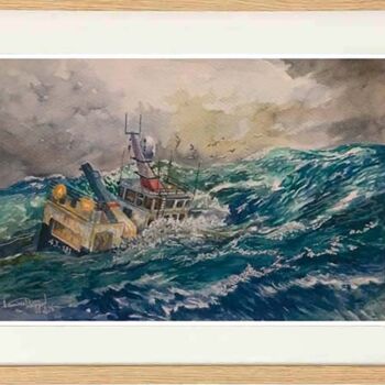 Peinture intitulée "" sauvetage en mer "" par Lamine Reggad, Œuvre d'art originale, Aquarelle Monté sur Panneau de bois