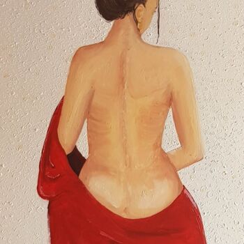 Painting titled "Soie rouge" by Vanina Guichard, Original Artwork, Oil