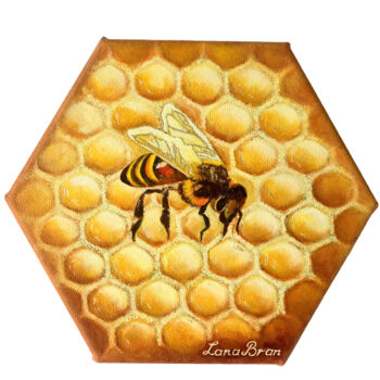 Painting titled "Bee. Honeycomb" by Lana Bran, Original Artwork, Oil