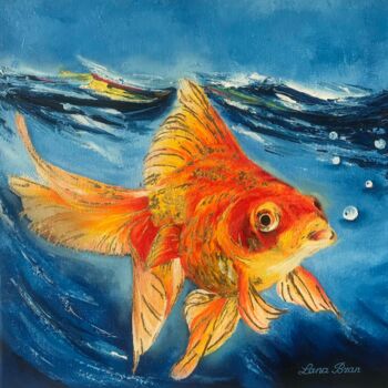 Malarstwo zatytułowany „Goldfish. Make a wi…” autorstwa Lana Bran, Oryginalna praca, Olej