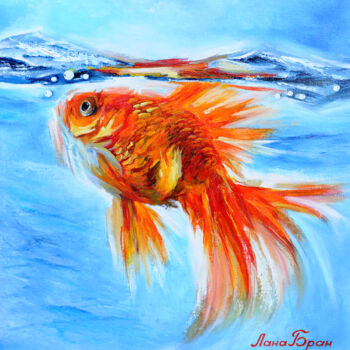 Painting titled "Goldfish. Make a wi…" by Lana Bran, Original Artwork, Acrylic