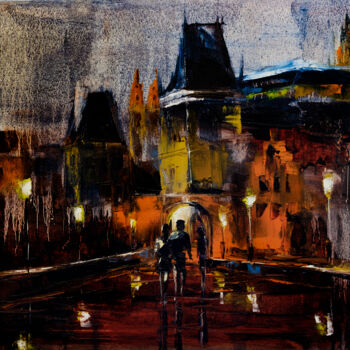 Картина под названием "Evening on the Char…" - Lana Frey, Подлинное произведение искусства, Масло Установлен на Деревянная р…