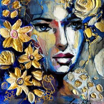 Painting titled "Golden Petals" by Lana Frey, Original Artwork, Acrylic
