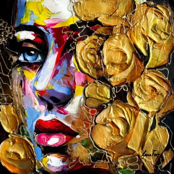 Peinture intitulée "Gold roses" par Lana Frey, Œuvre d'art originale, Acrylique