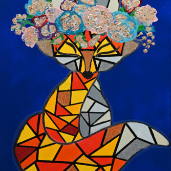Painting titled "Flower fox" by Lana Graule, Original Artwork, Acrylic