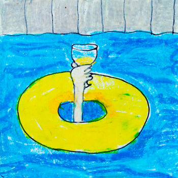 Drawing titled "Pool party" by Lana Krainova, Original Artwork, Pastel