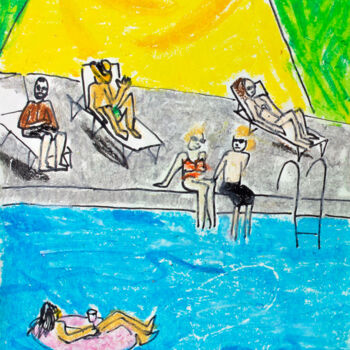 Disegno intitolato "Pool party I" da Lana Krainova, Opera d'arte originale, Pastello