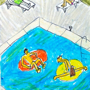 Dessin intitulée "Pool party II" par Lana Krainova, Œuvre d'art originale, Pastel