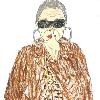 Drawing titled "Trendy grandma" by Lana Krainova, Original Artwork, Pastel