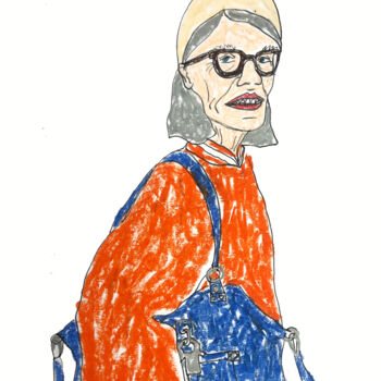 Disegno intitolato "My trendy grandma II" da Lana Krainova, Opera d'arte originale, Pastello