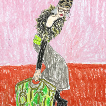 Disegno intitolato "Green bag" da Lana Krainova, Opera d'arte originale, Pastello