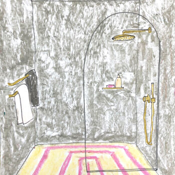 Disegno intitolato "A bathroom" da Lana Krainova, Opera d'arte originale, Pastello
