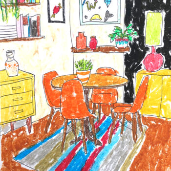 Drawing titled "Red chairs II" by Lana Krainova, Original Artwork, Pastel