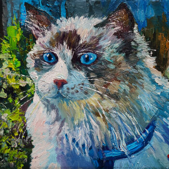 Painting titled ""White cat"" by Lana Light S., Original Artwork, Oil