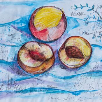 Disegno intitolato "Peaches drawing" da Lana Mur, Opera d'arte originale, Gouache