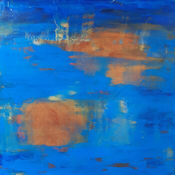 Painting titled "Blue abstract" by Lana Pochikian, Original Artwork, Oil Mounted on Wood Stretcher frame