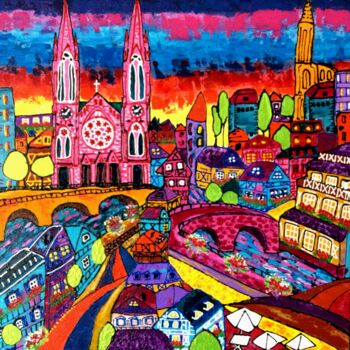 Peinture intitulée "Strasbourg, France,…" par Elena Lanceleux, Œuvre d'art originale, Acrylique