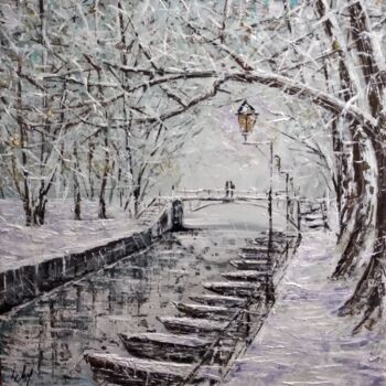 Painting titled ""Pont de l'Amour. A…" by Marina Landriot, Original Artwork, Acrylic