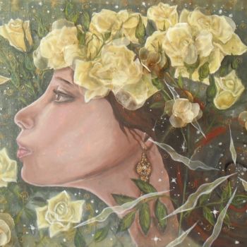 Painting titled ""La reine des roses…" by Marina Landriot, Original Artwork, Acrylic