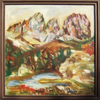 Painting titled "MOUNTAINS" by Landscape Art, Original Artwork, Oil