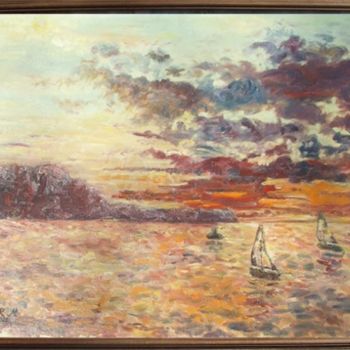 Pintura intitulada "SUNSET" por Landscape Art, Obras de arte originais, Óleo