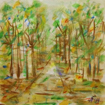 Painting titled "Morning in the fore…" by Landscape Art, Original Artwork, Watercolor
