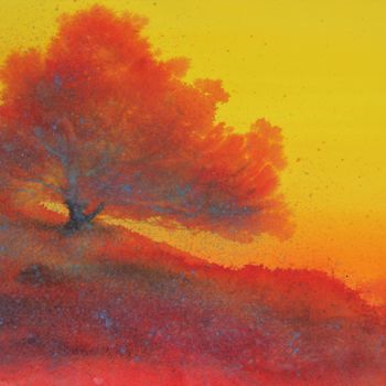 Pintura intitulada "L'arbre au matin sé…" por Stéphane Langeron, Obras de arte originais, Aquarela