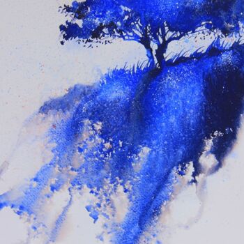 Schilderij getiteld "Un arbre bleu et se…" door Stéphane Langeron, Origineel Kunstwerk, Aquarel