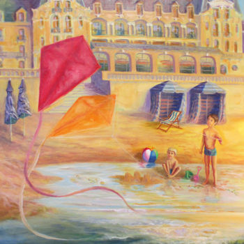 Painting titled "les cerf-volants de…" by Langlet Fahrenheit, Original Artwork, Oil