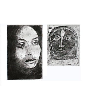 Gravures & estampes intitulée "double portrait" par Lanhor, Œuvre d'art originale, Autre