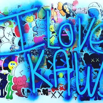 Scultura intitolato "I LOVE KAWS BLUE" da Didier Lannoy, Opera d'arte originale, Plastica