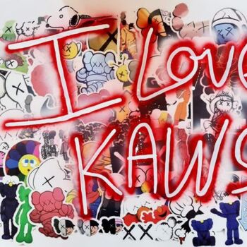 「I LOVE KAWS RED」というタイトルの彫刻 Didier Lannoyによって, オリジナルのアートワーク, プラスチック