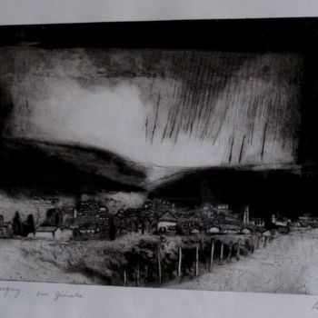 Gravures & estampes intitulée "gravure orage à Lug…" par René Lannoy, Œuvre d'art originale, Eau-forte