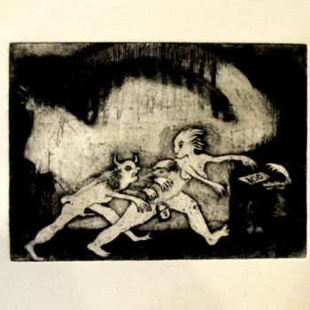 Druckgrafik mit dem Titel "tel est pris qui cr…" von René Lannoy, Original-Kunstwerk, Radierung