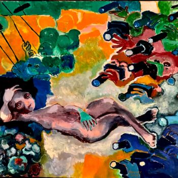 Peinture intitulée "huile SUZANNE ET LE…" par René Lannoy, Œuvre d'art originale, Huile Monté sur Châssis en bois