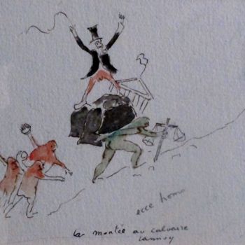 Рисунок под названием "aquarelle La montée…" - René Lannoy, Подлинное произведение искусства, Акварель